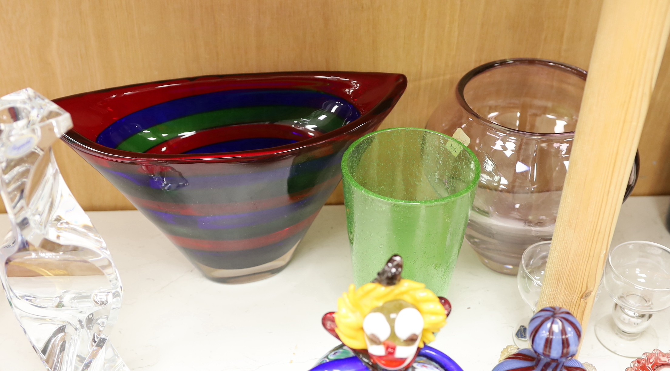Mixed Murano and other art glass: including a Murano glass “aquarium” paperweight, label to base, 15cms wide x 13cms high